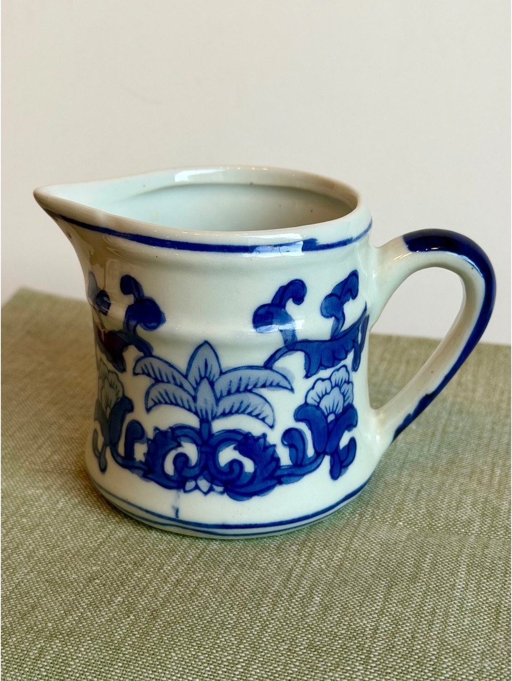 Vintage Silvestri Blue White Porcelain Creamer Chinoiserie Floral Pitcher